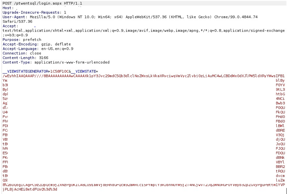 Richiesta POST con il payload ViewState