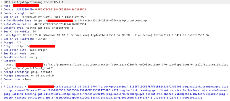 Richiesta HTTP al componente gwtTeaming.rpc